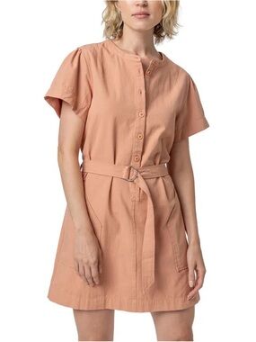 Lilla P Peach Short-Sleeve Belted Shirt Dress